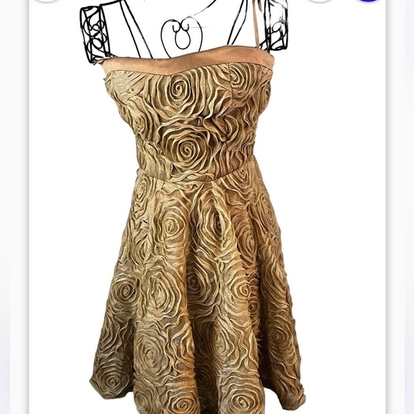 Princess Vera Wang Sz 13 Junior Strapless Gold Mini Dress Rosette Sweetheart - Picture 5 of 12